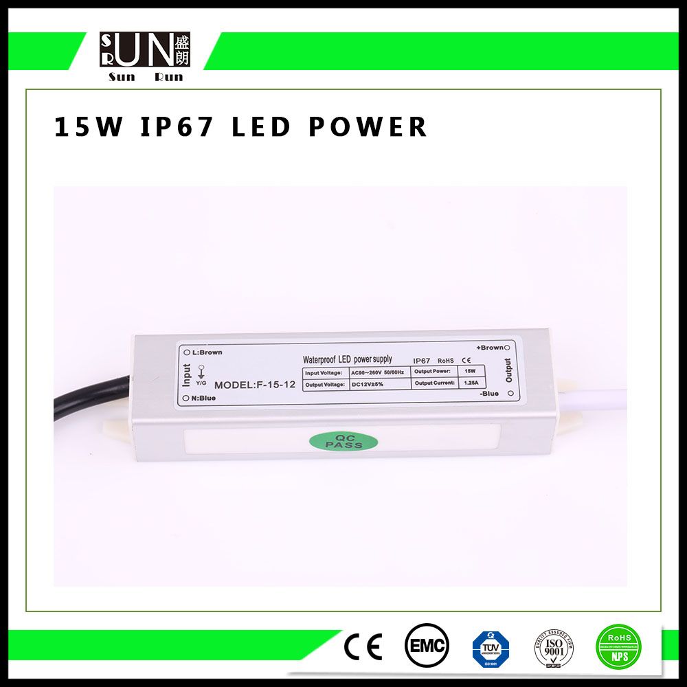 Ce 15W Constant Voltage IP65 IP67 12V Waterproof LED Power Supply