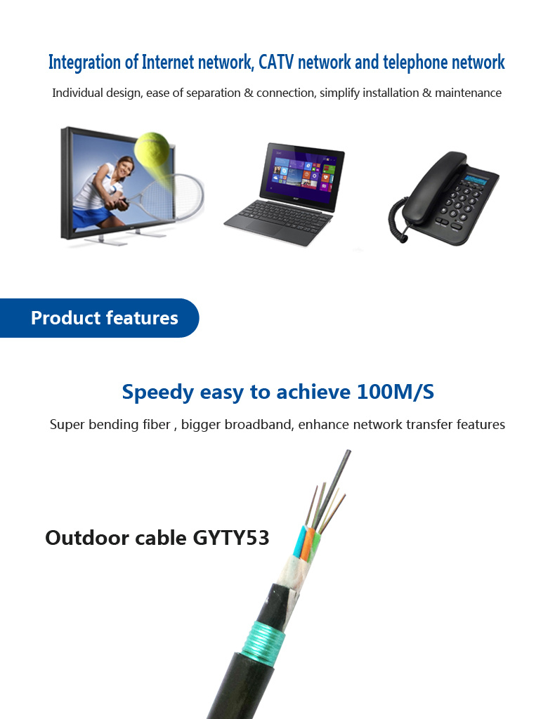168 Core GYTY53 Fiber Optic Cable of Small Diameter
