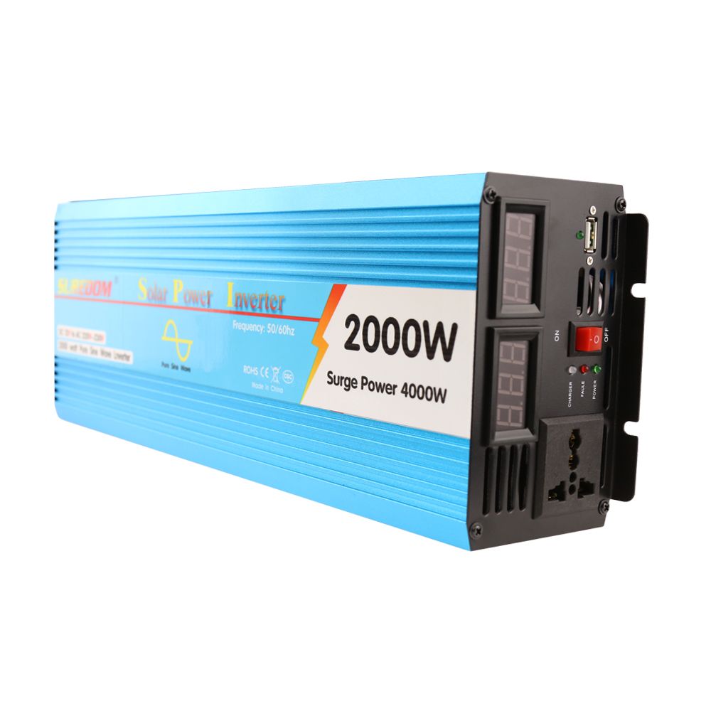 Pure Sine Wave Inverter 2000W 2kw 12V 24V 48V DC to AC 220V Solar Power Inverter System LCD Display
