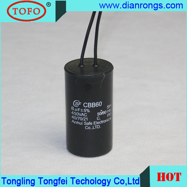 Cbb60 8UF 250VAC AC Capacitor 50-60Hz