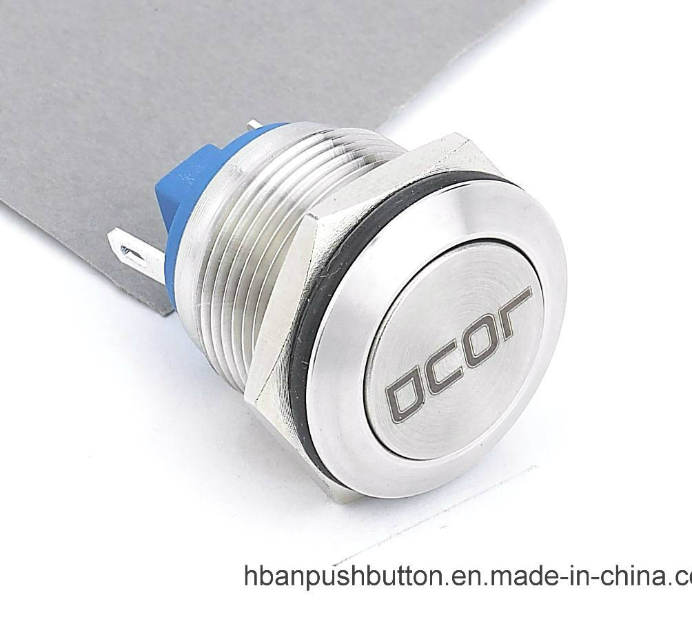 Hban 19mm Flat Round Momentary Latching with Customized Symbol Backlighting Waterproof Metal Pushbutton Switch