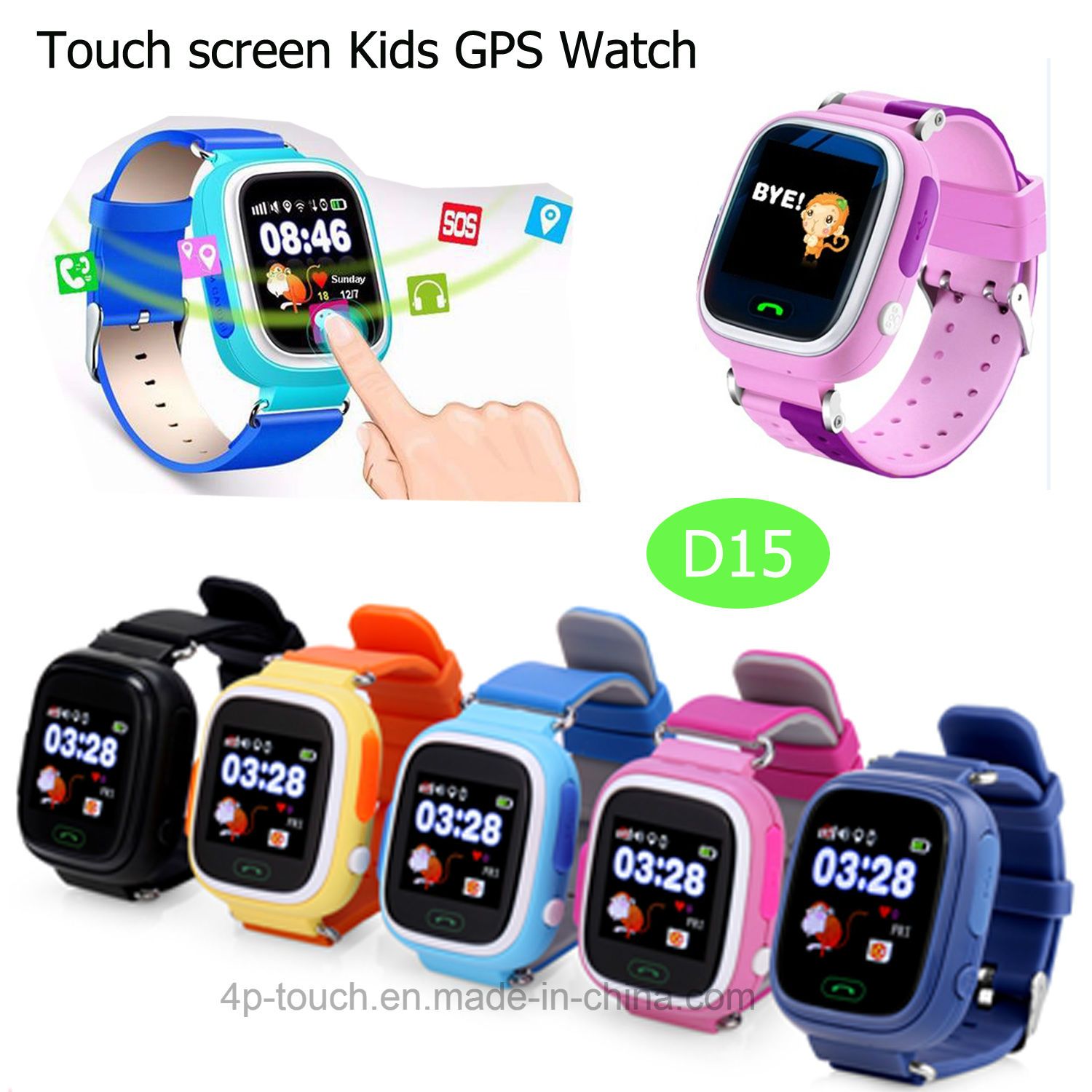 Waterproof Touch Screen Children GPS Tracker Watch with Multiple Languages (D15)