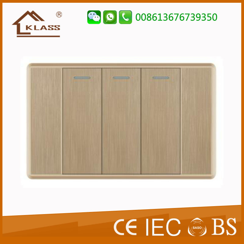 High Quality Three Gang Wall Switch Golden PC 10A