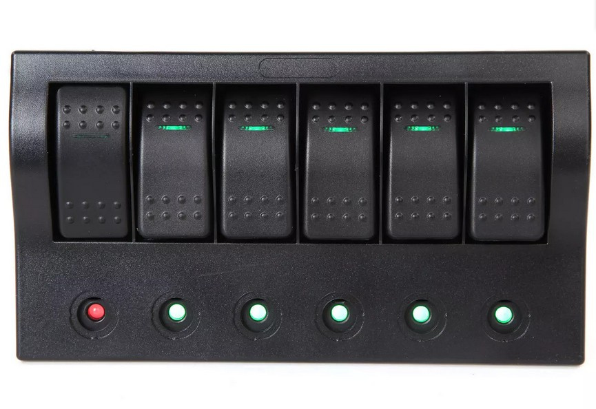 Marine Boat RV 6 Gang Waterproof Rocker Switch Panel W/LED Indicator & Breakers