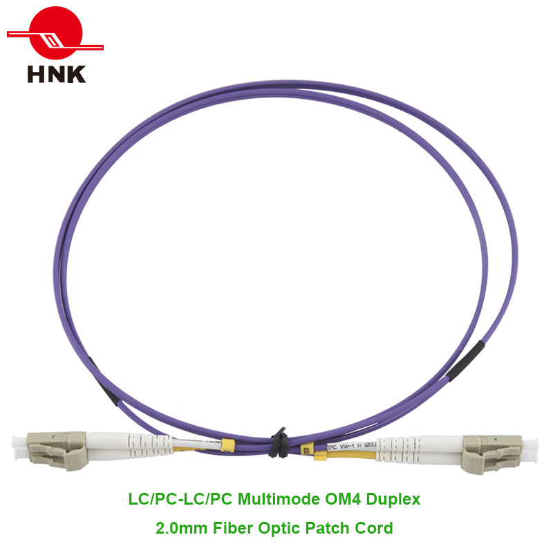 LC/PC-LC/PC Fiber Optic Patch Cord, Multimode 50 Om4, Duplex, Purple, 2.0mm, Custom Length