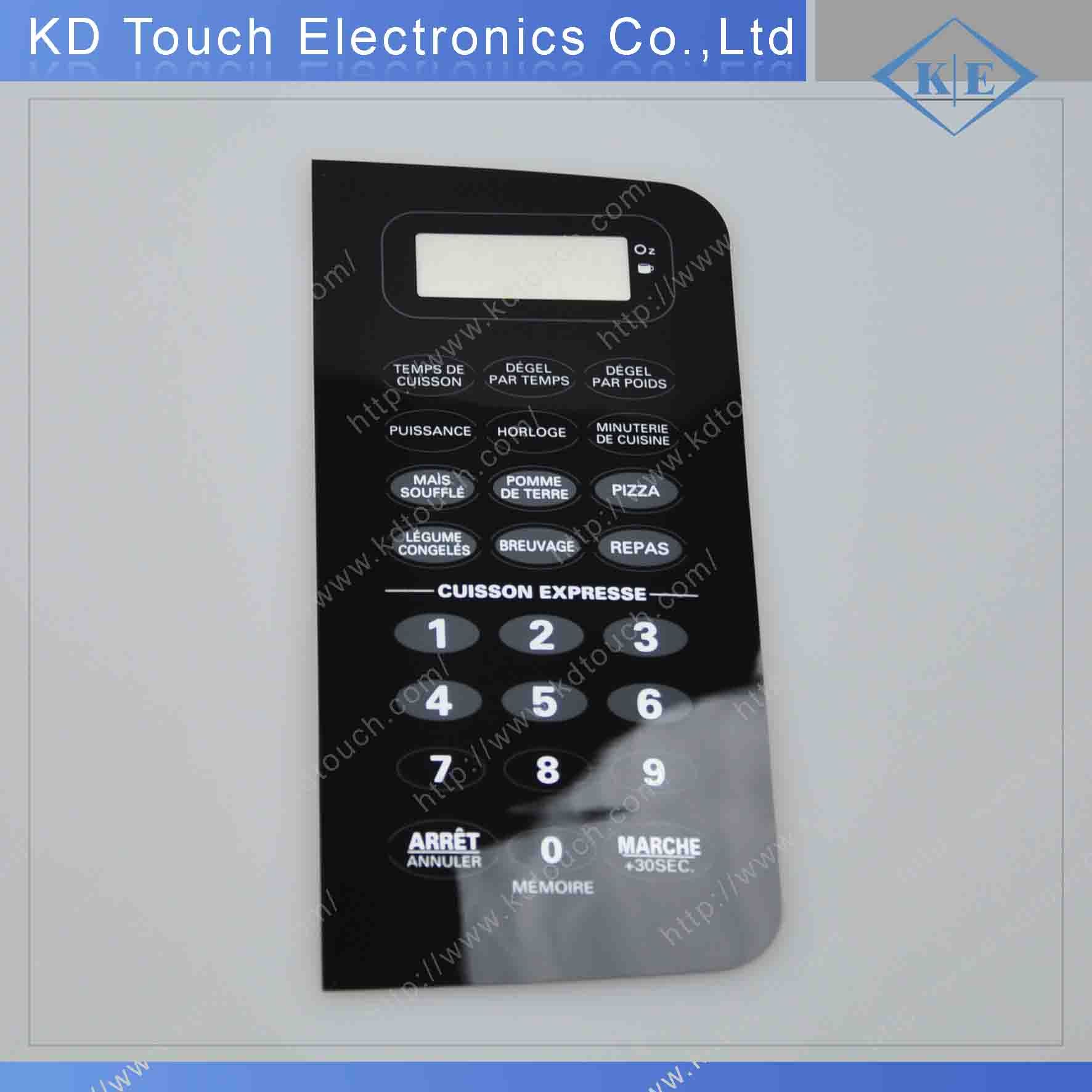LCD Window Gloss Finish Control Overlay Label for Microwave