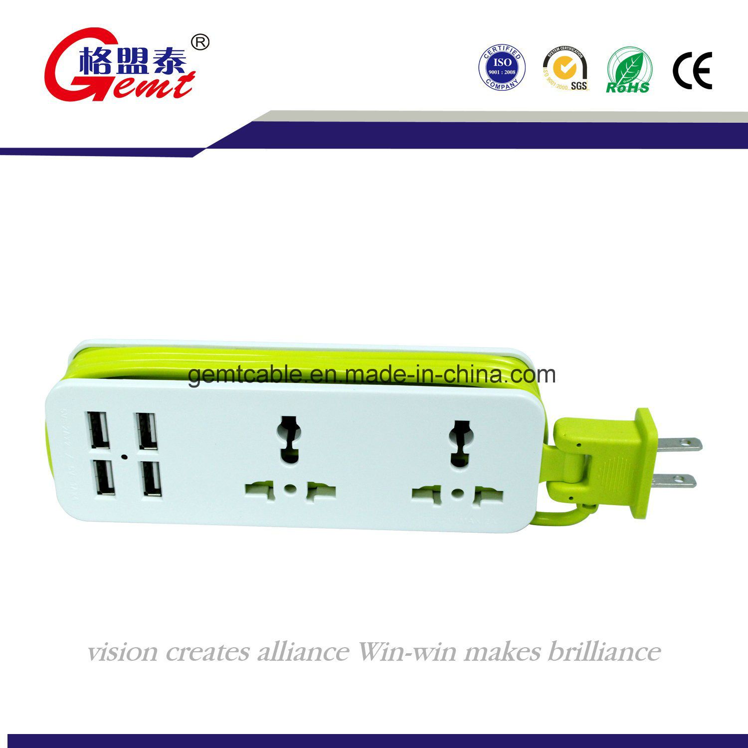 Universal Multicolor Power Strip with 4USB Outlet
