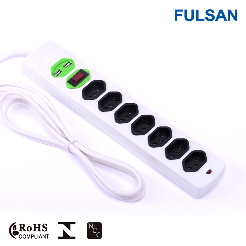 7 Way Electrical Extension Power Socket with 2 USB Charger