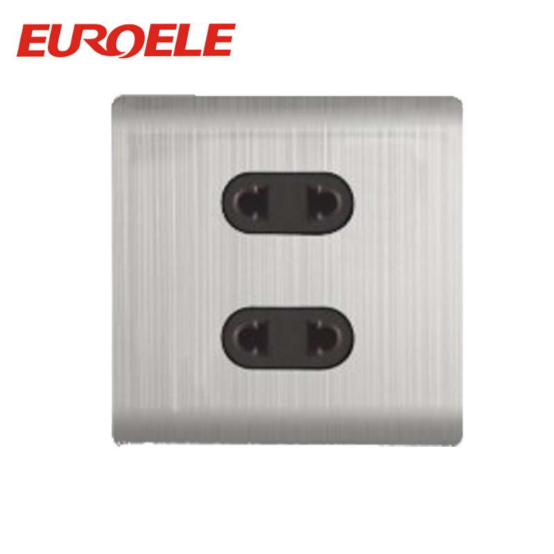 Simple Stainless Steel Silver Color Two Gang Two Pin Socket