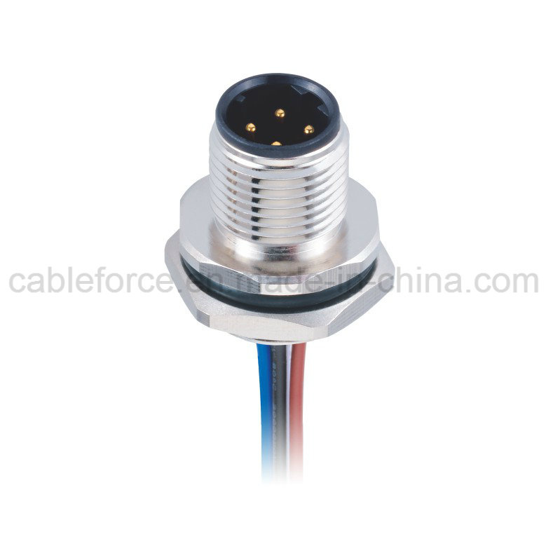 M12 4 Pin Male D-Code Rear Mounting Panel Mount Connector with Wire