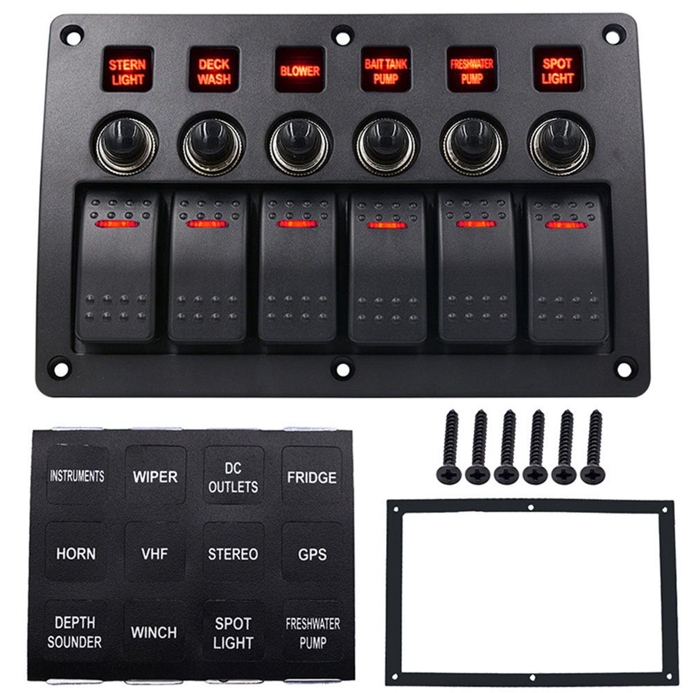 6 Gang Car Truck Marine Boat Rocker Switch Panel