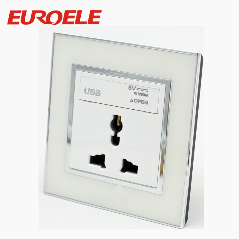 White Color 3 Pin Muti-Function 250V/13A 86*86mm USB Wall Socket