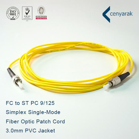 3m FC-St PVC Simplex Sm Fiber Optic Patch Cord