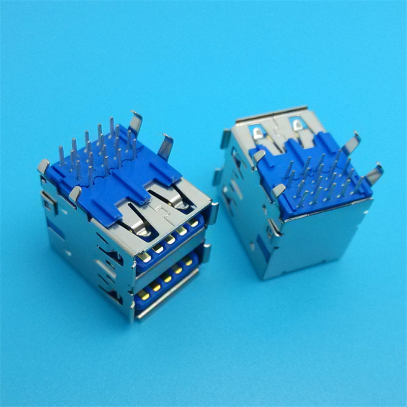 Blue Color 90 Degree Double 3.0 USB Connector