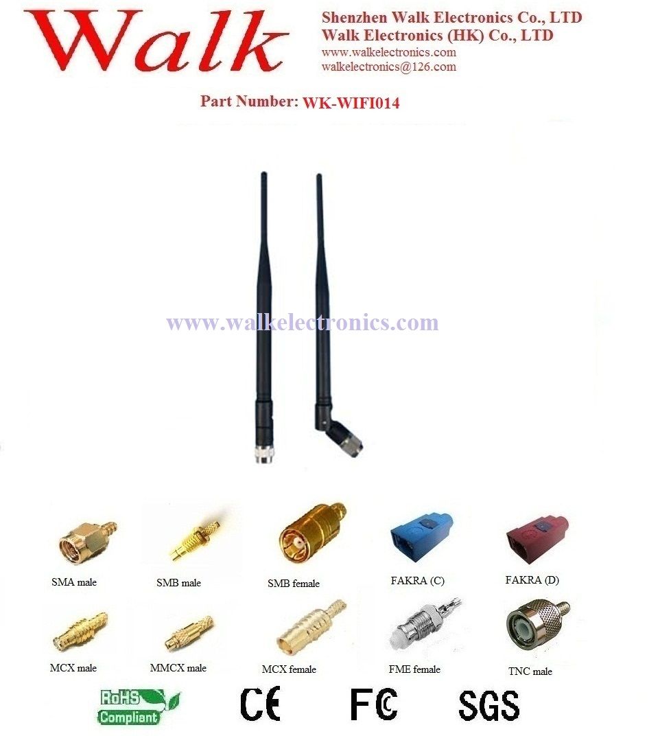 RP-SMA Male Straight Connector, 5.0dBi, WiFi Rubber Antenna, Elbow 2.4GHz Antenna, Zigbee Antenna, Foldable Bluetooth Antenna
