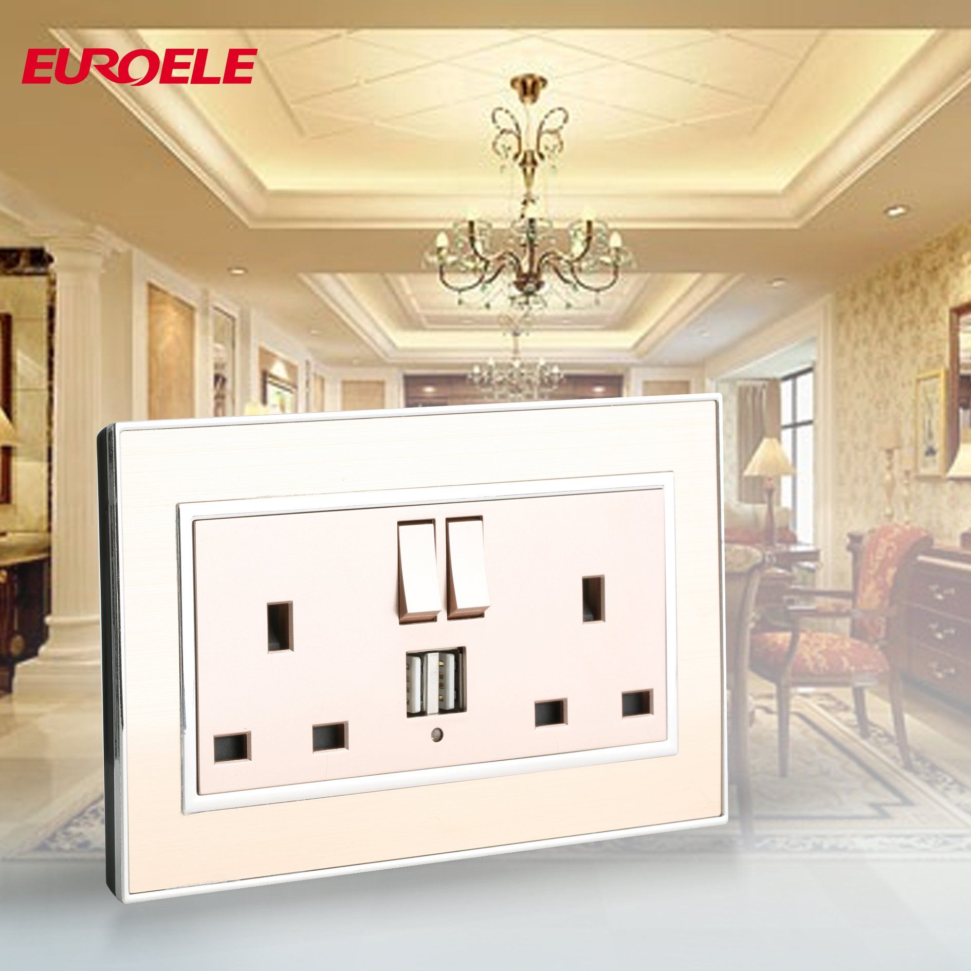 British Standard Two Gang Switched 13A Socket with USB