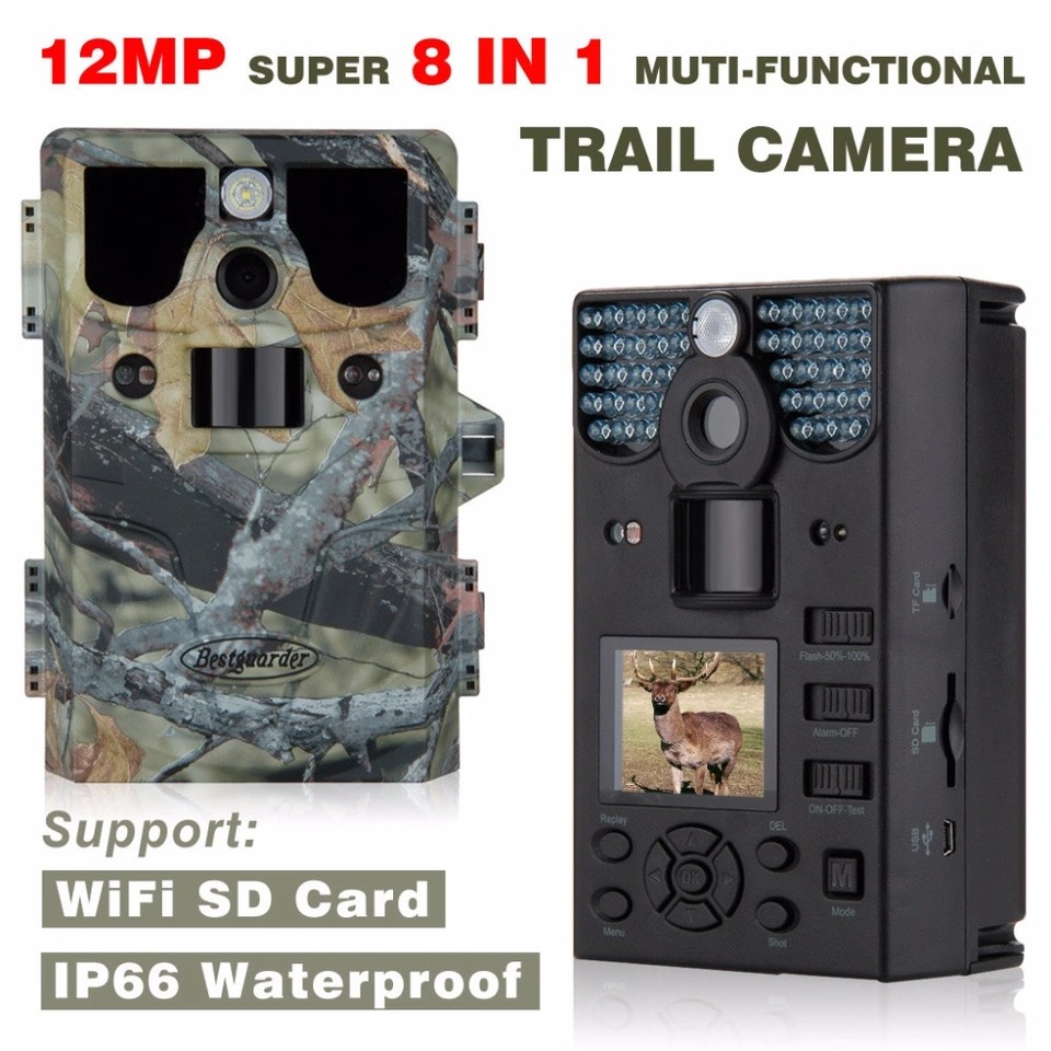 12MP HD 1080P WiFi Function 8 in 1 Hunting Camera No Glow Long Detection Range up to 85TF