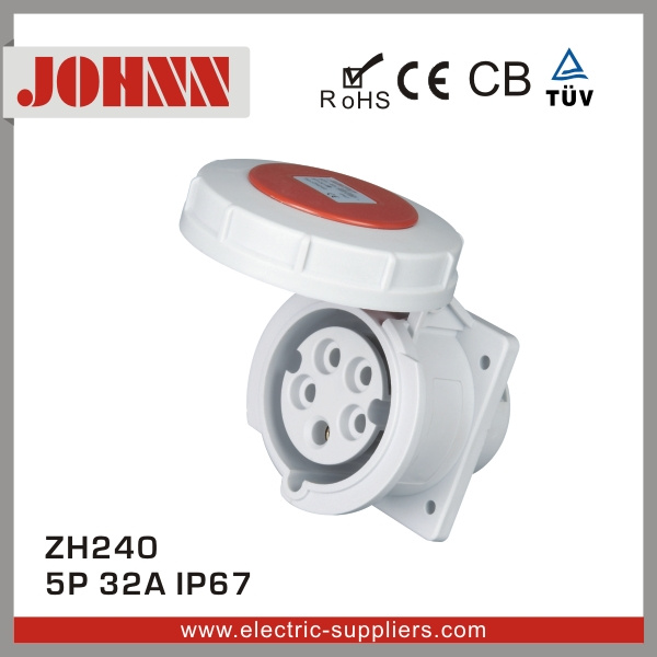 IP67 5p 32A Straight Panel Mounted Socket for Industrial