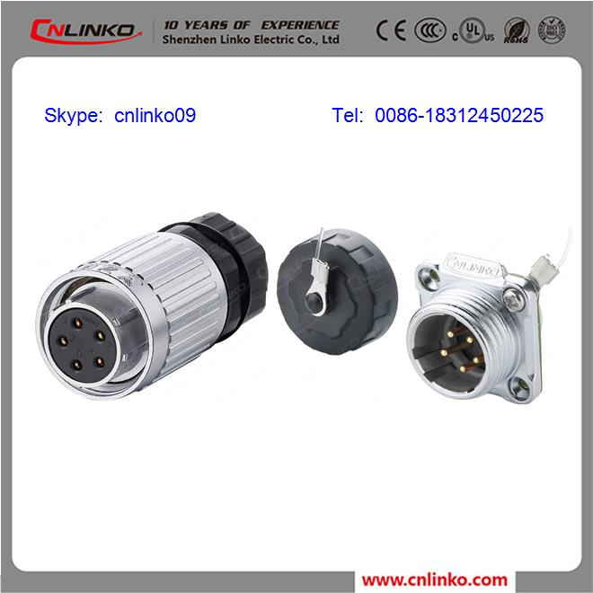 Circular Waterproof Female Panel Connector with 5 Pins