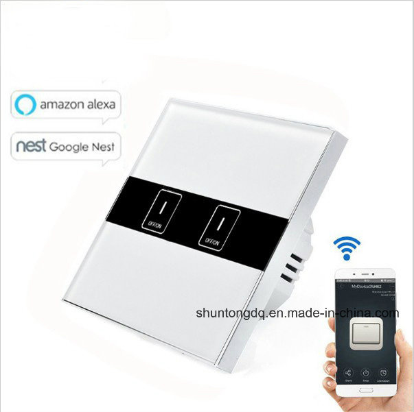 WiFi Smart Switches EU Type, Works with Echo Alexa/Google Home, 2 Gang Wireless WiFi Control Light Switch, Wall Touch Switch, APP Phone Remote Control