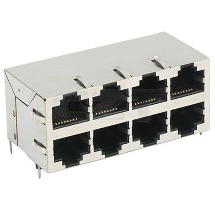 Double Socket Dual Port to PCB 8 Port RJ45 Connector