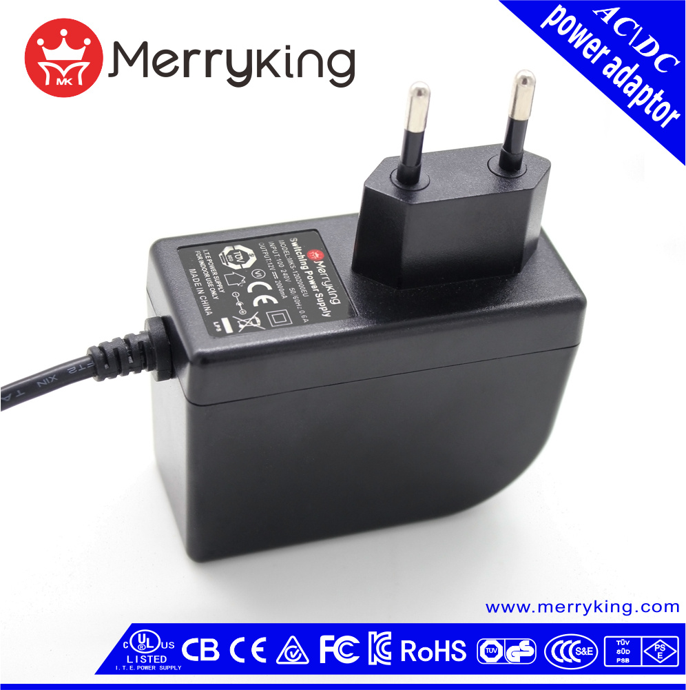 Popular EU Type 24W Wall Mount 12V 2A AC DC Adapter