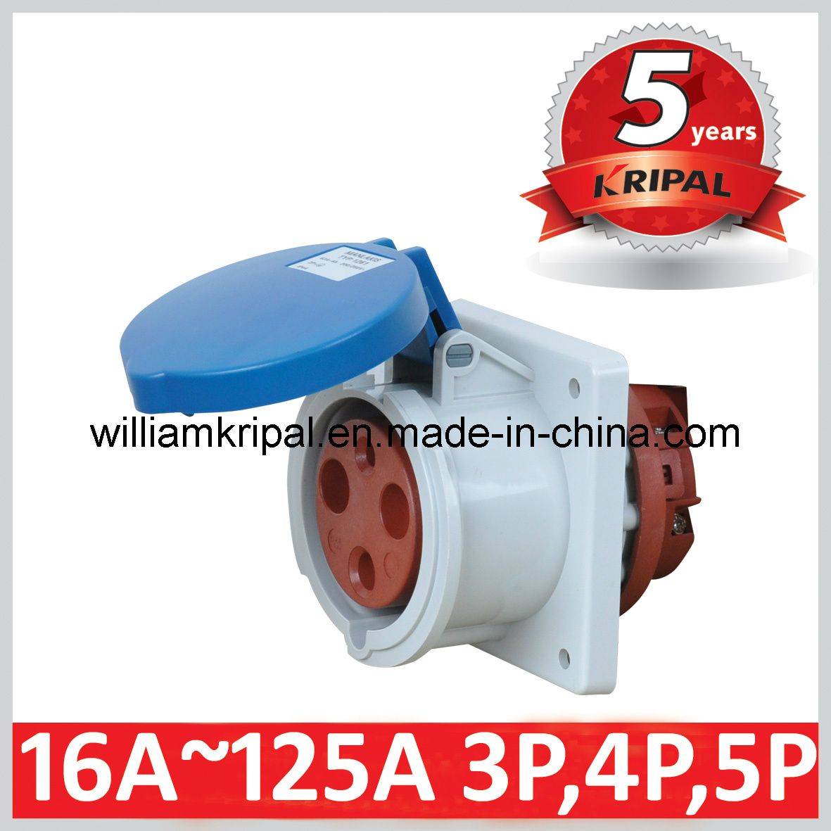 IP44 63A 2p+E 230V Single Phase Panel Mounted Socket