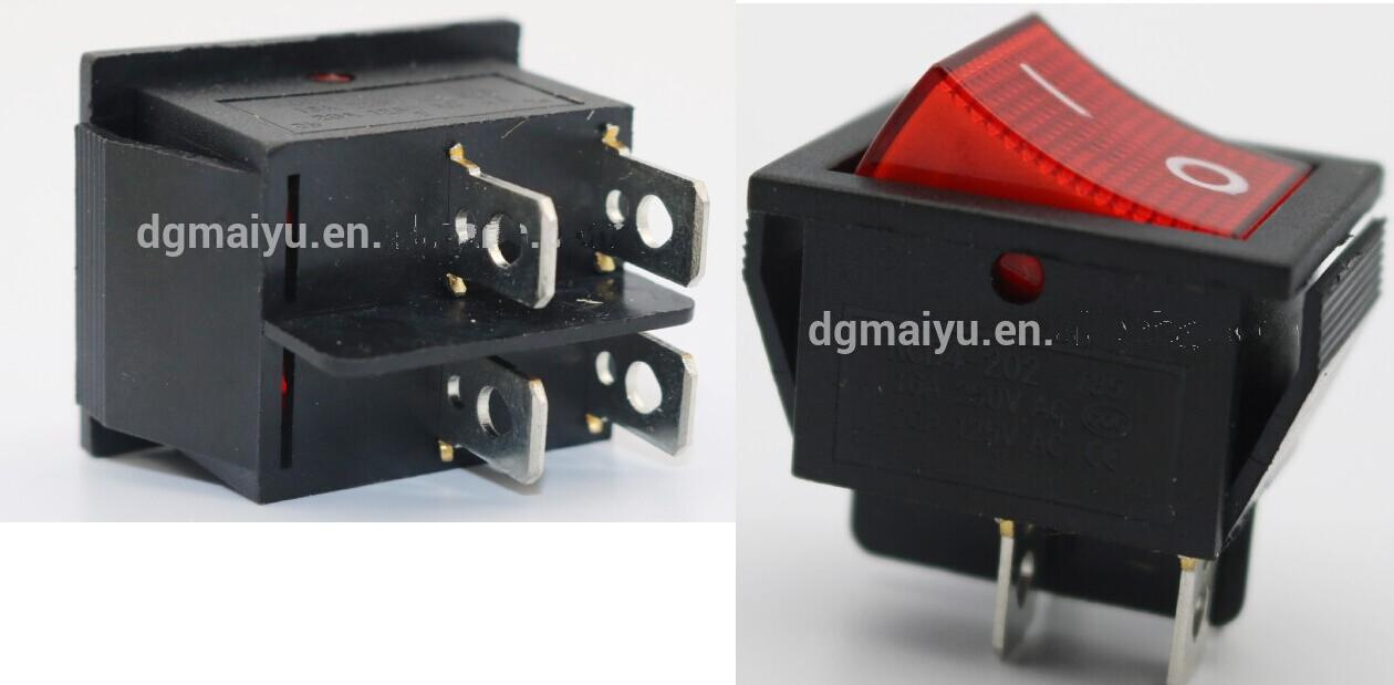 Red Button on-off 4 Pin Dpst Boat Rocker Switch for 16A 250V 20A 125V AC Voltage