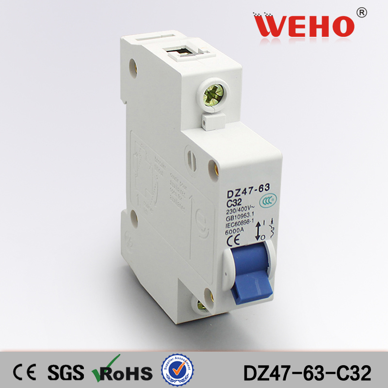 Dz47-63-C32 MCB Breaker 1p 32A Mini Circuit Breaker