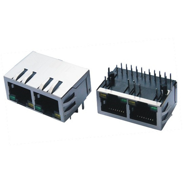 100 Base 1X2 Tab-Down RJ45 Connector with Transformer with LED