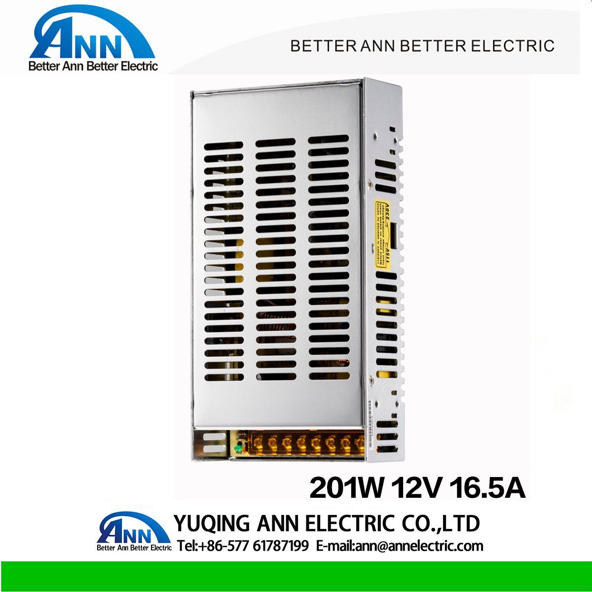 AC Input 110V / 220V to 12V DC 201W Power Supply (S-201-12) , LED Switching Power Supply