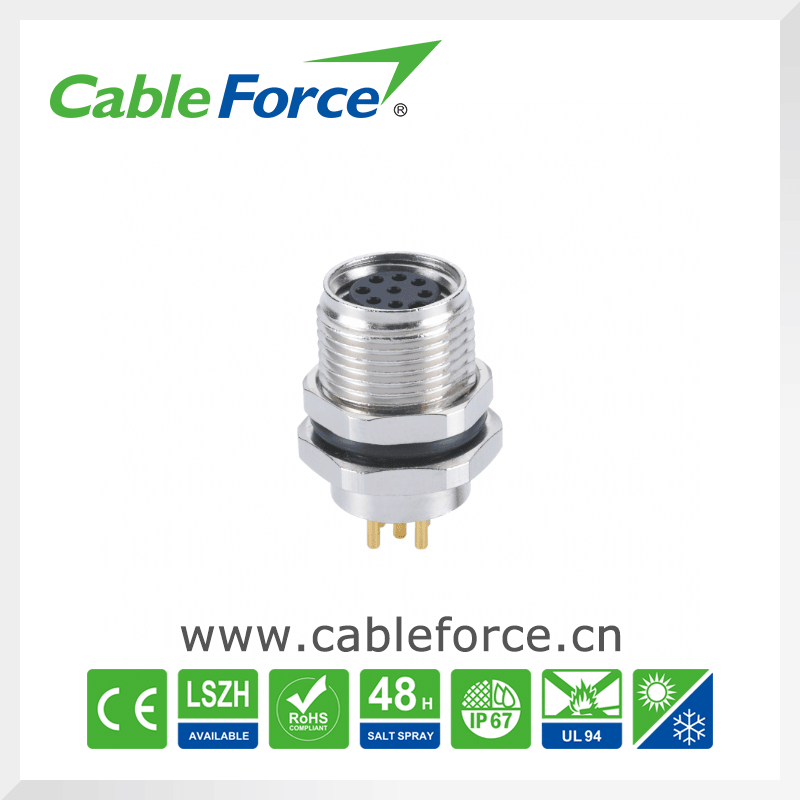 M8 8pin Female Panel Mount Connector for Sensor and Actuator with Ce Certification