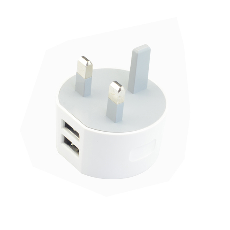 White Color Dual USB Wall Charger with UK Plug