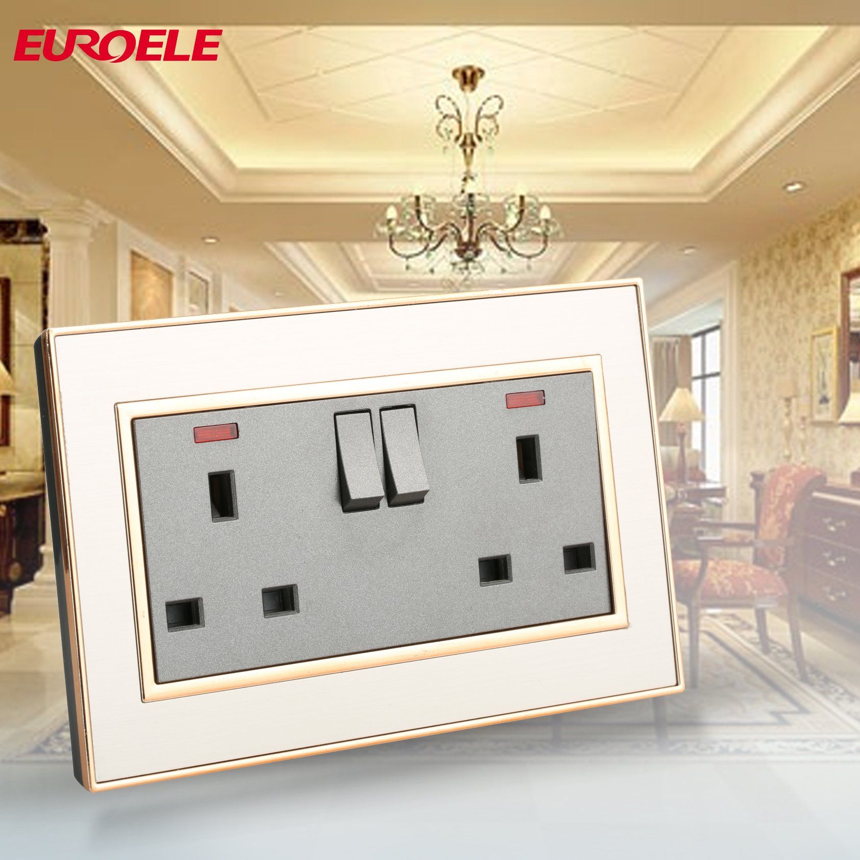 British Standard Stainless Steel Two Gang Switched 13A Socket
