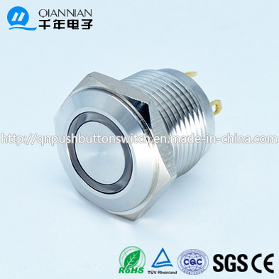 Qn16-D4 16mm Momentary Flat Head Mini LED Ring Metal Push Button Reset Switch