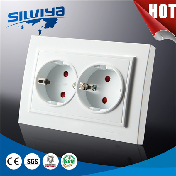 Grounding Schuko 2 Gang Wall Socket with Child Protection