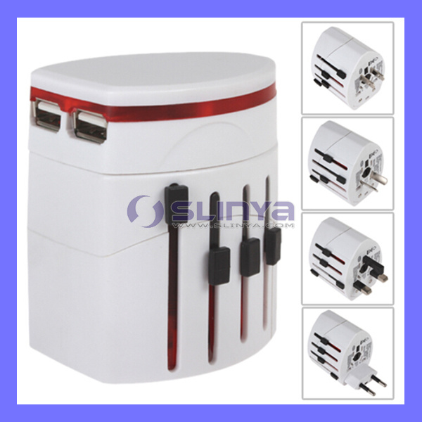 All in One Universal International Plug Adapter 2 USB Port World Travel AC Power Charger Adaptor with Au Us UK EU Plug