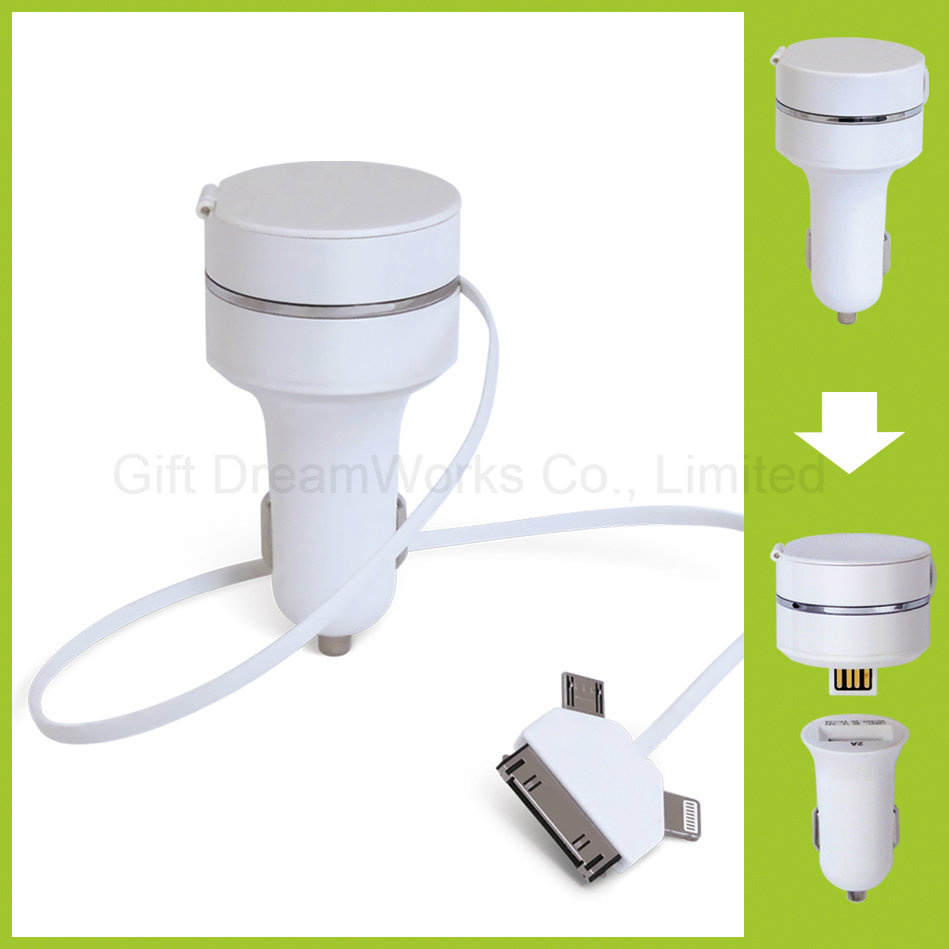 4 in 1 Retractable USB Cable and Mobile Phone Car Charger