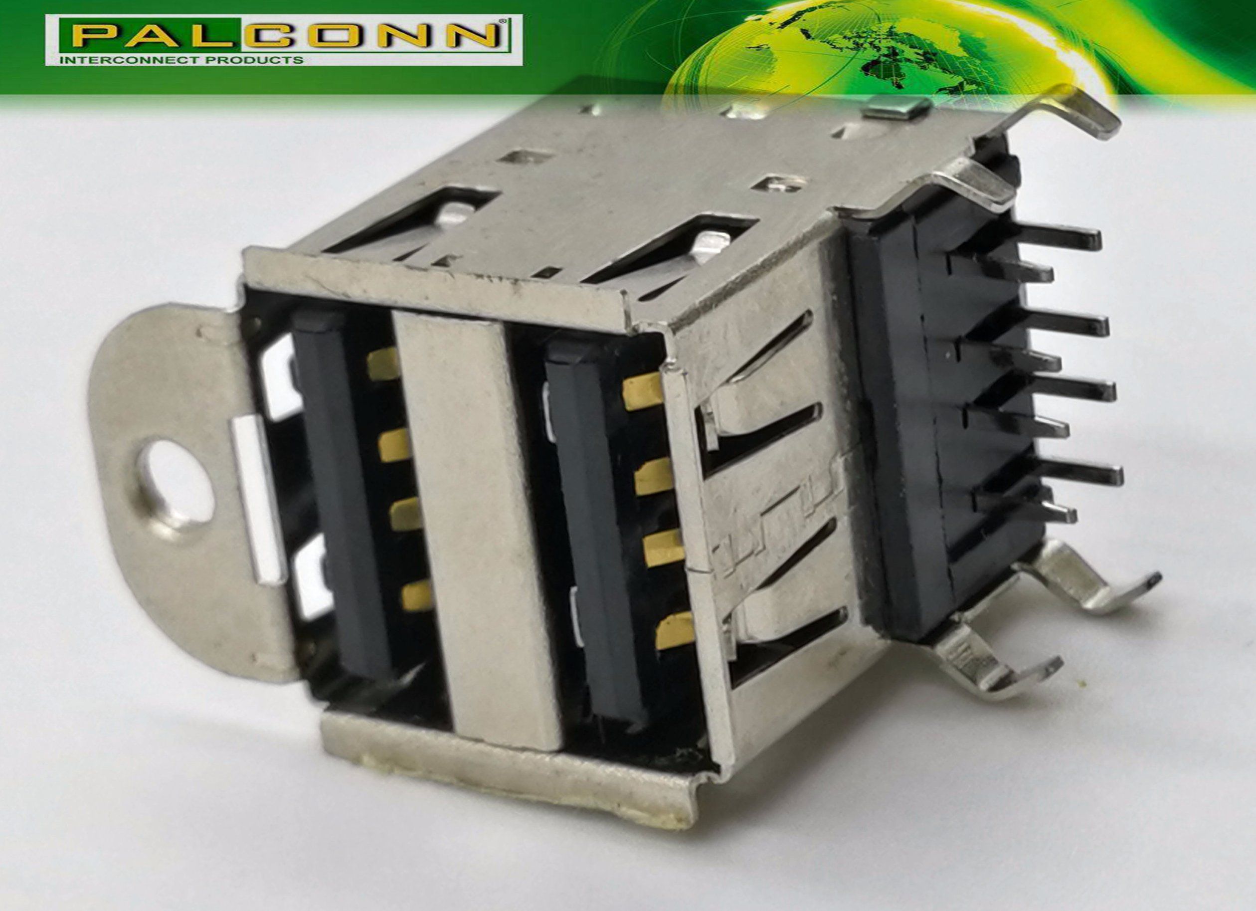 USB2.0 Connector, Double Deck, Right Angle Through Hole Type, 1.5A@250VAC Min.