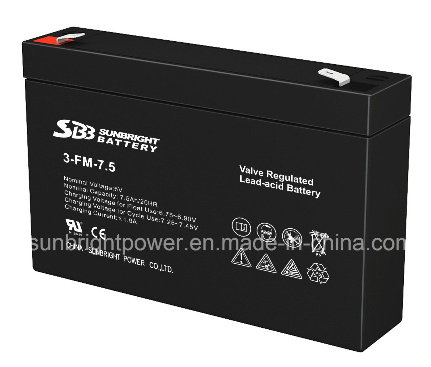 SBB 6V7.5ah Small Size Maintenance Free AGM Battery