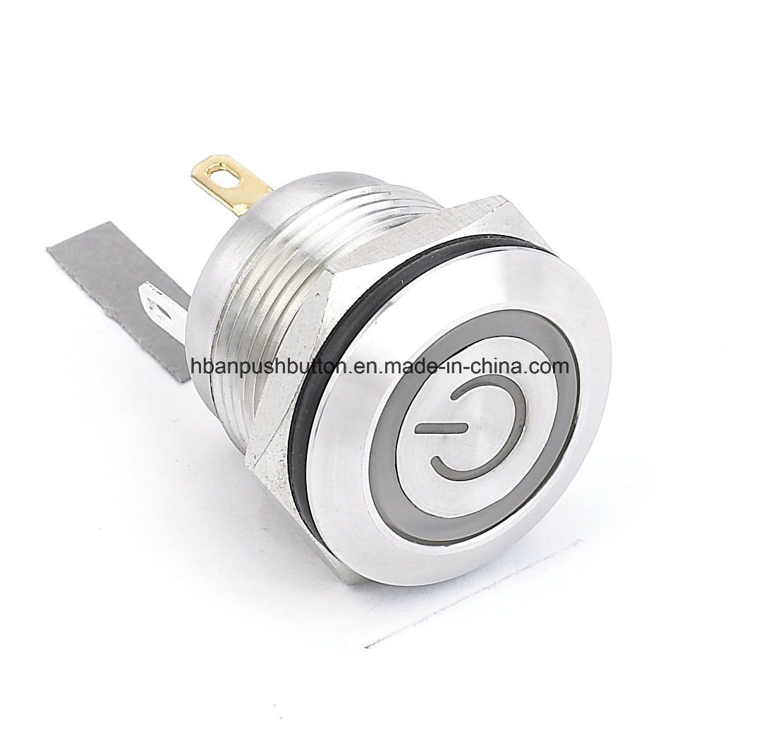 19mm Ring LED and Illuminated Power Symbol Waterproof Pushbutton Switch