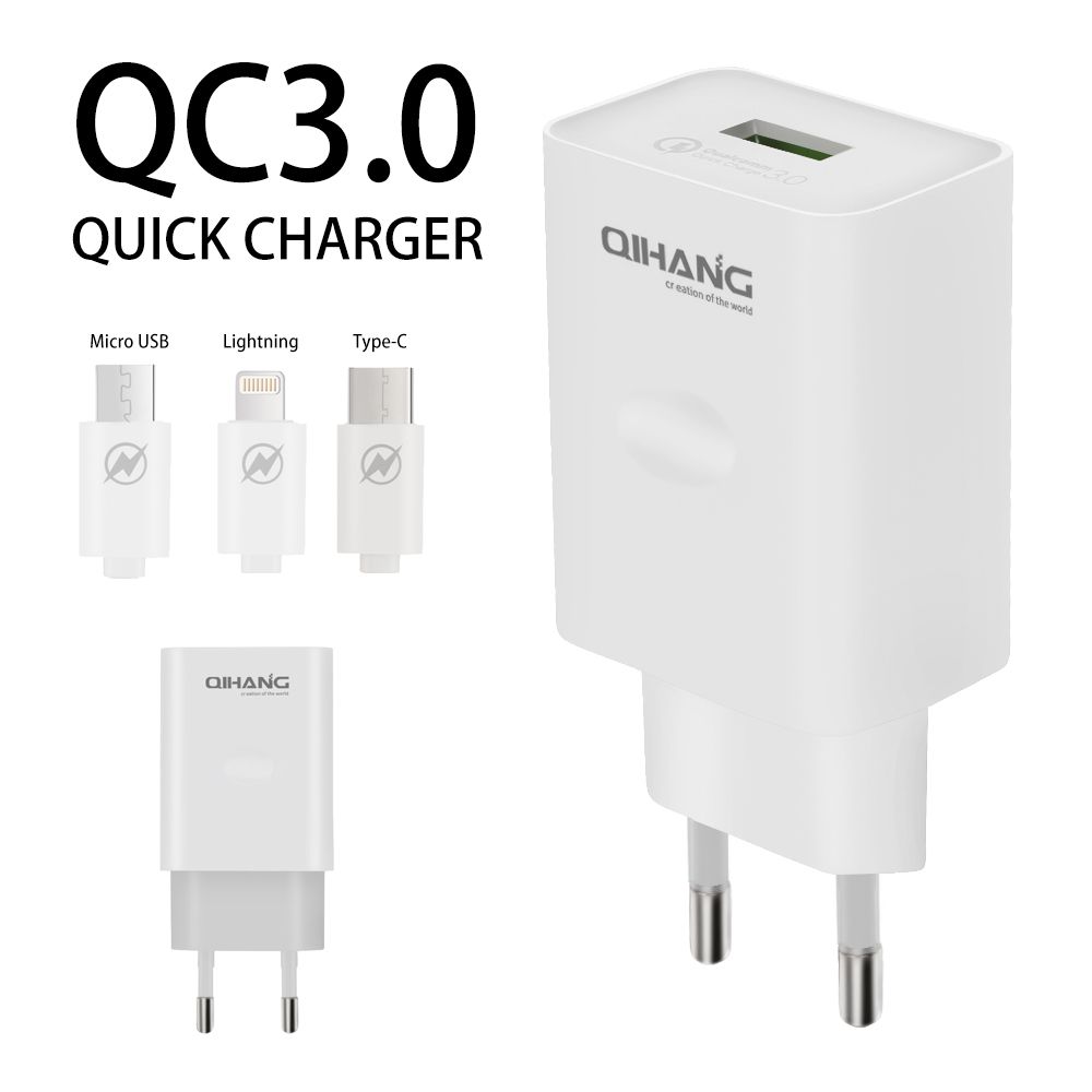 QC3.0 Fast Charging Phone USB Adapter Charger with USB Cable