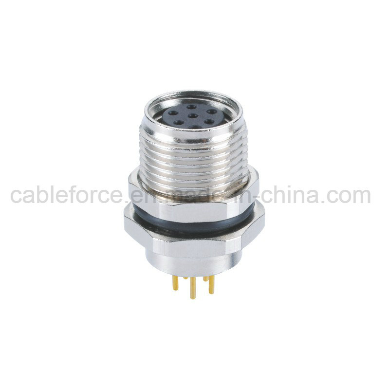 M8 6pin Female Circular Panel Mount Receptacle Connector with PCB Contacts