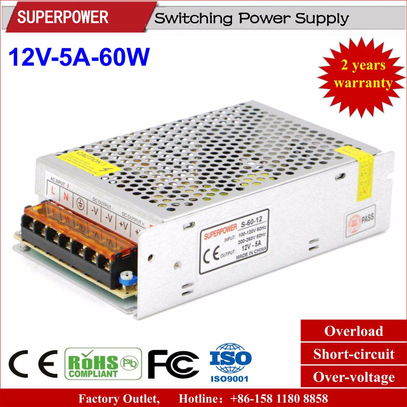 12V 5A 60W Switching Power Supply for LED Linghting