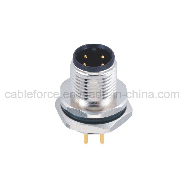 M12 4 Pin Male Rear Mounting Panel Mount Connector with PCB Contacts