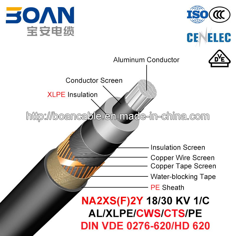 Na2xs (F) 2y, 18/30 Kv Power Cable, 1/C, Al/XLPE/Cws/Cts/PE (HD 620 10C/VDE 0276-620)