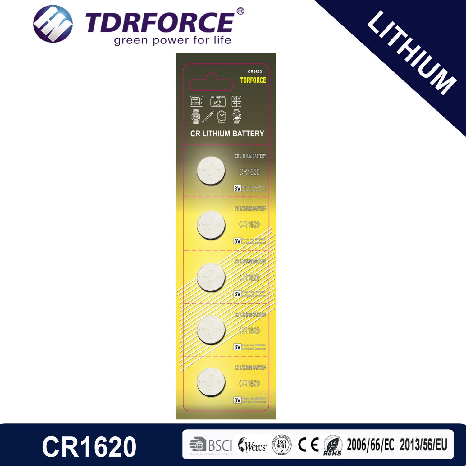 3V CR1620 Non-Rechargeable Button Cell Lithium Battery with Ce for Toy