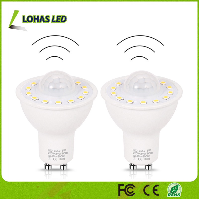 Motion Sensor + Light Sensor Smart Auto Turn on/off LED Light Bulb GU10 5W LED Spotlight