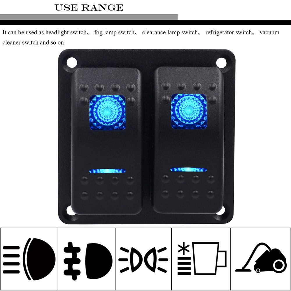 2 Gang Waterproof Car Auto Boat Marine LED Rocker Switch Panel Circuit Breakers ABS