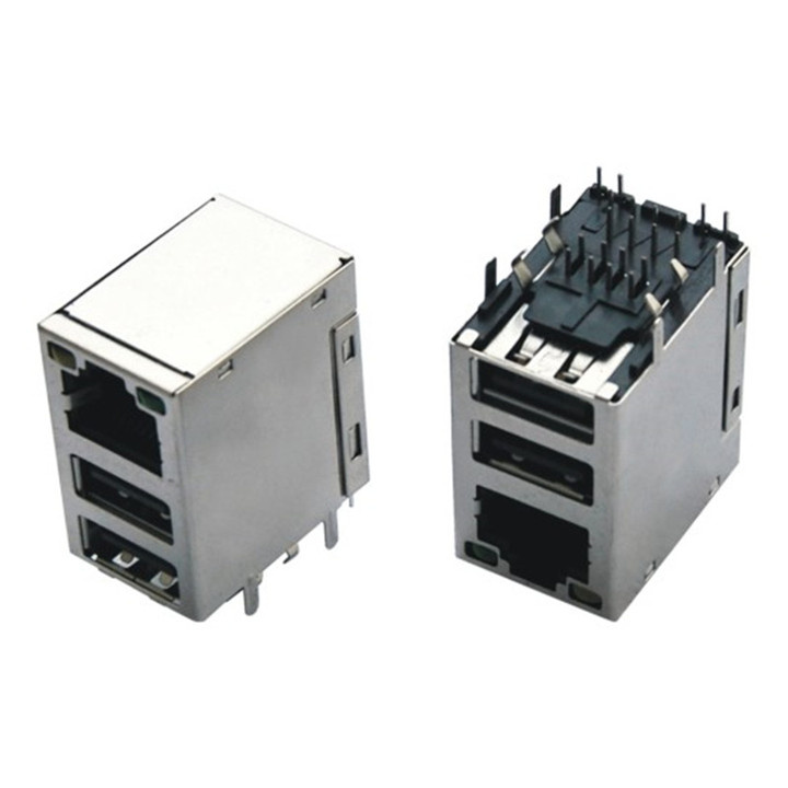 10 / 100 / 1000 Base-T Dual USB RJ45 Female Connector